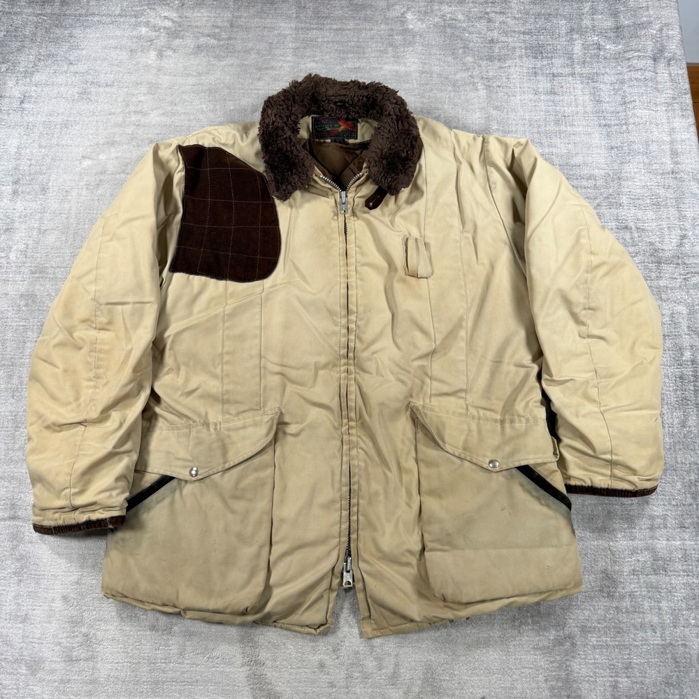 10X Hunting Jacket Mens Large Tan Quilted Lined Shooting Patch Vintage 60s Field